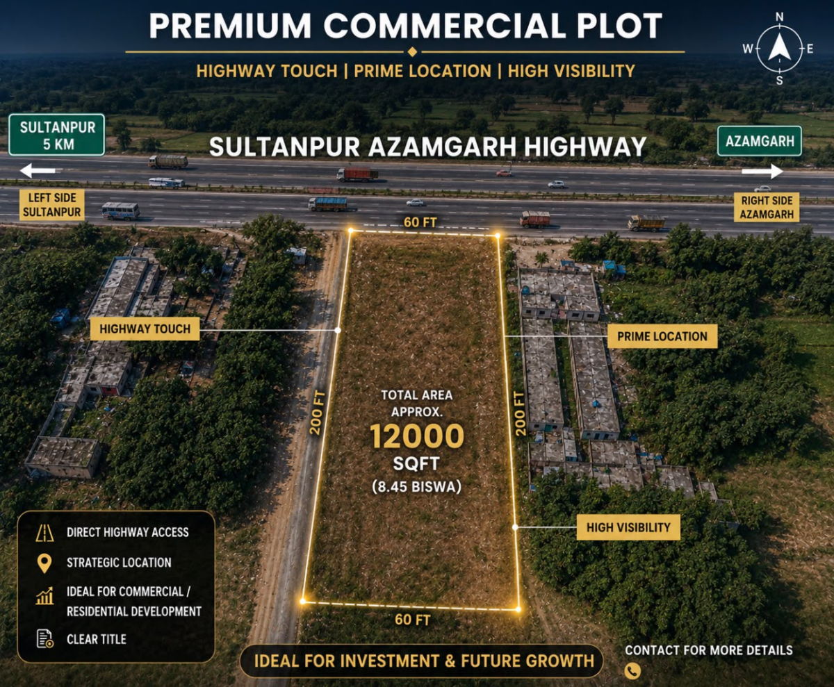 WhatsApp Image 2026-08-02 at 11.02.23 AM 12000 Sqft Land on Azamghar Highway Sultanpur in Front of Chini Mill For Sale